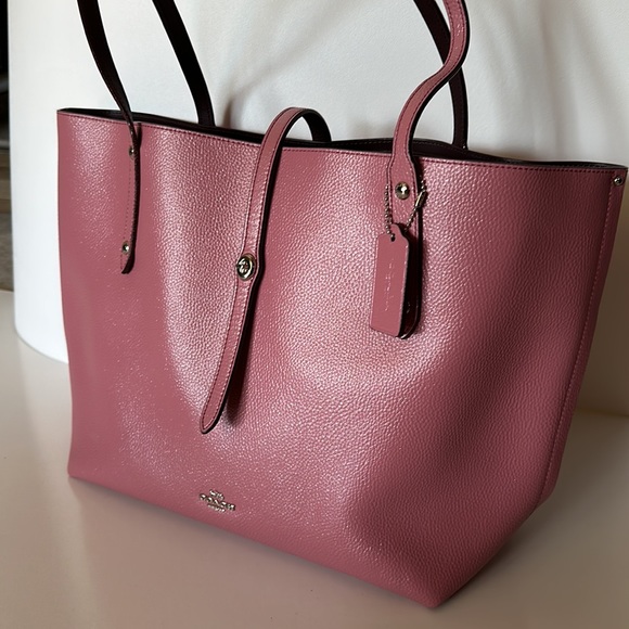 Coach 58850 Market Tote Pebble Leather Glitter Pink Rose Polished Silver Hangbag - Picture 3 of 10